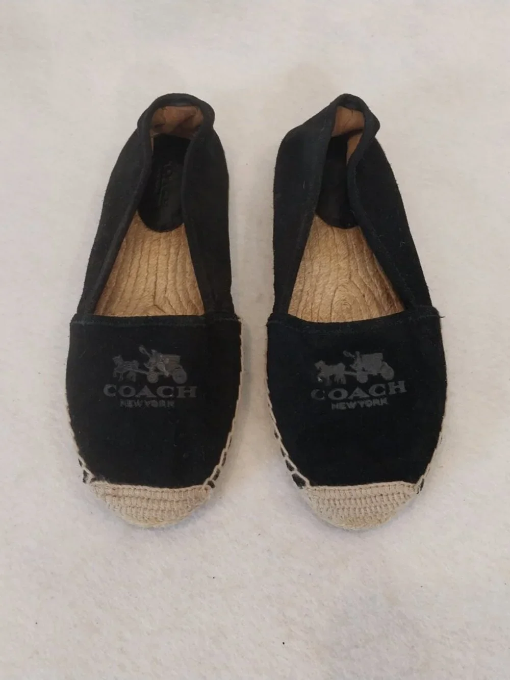 Coach Designer Comfort Shoes Womens 8 Espadrille Flats Black Suede Logo Casual.
